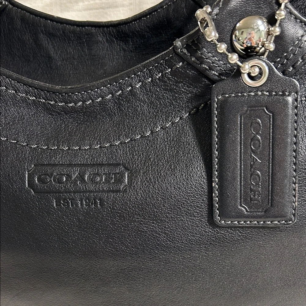 Coach F14383 Bleeker Black Leather Tote with Colorful Striped Interior
